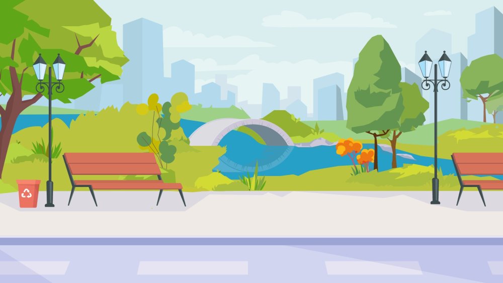 Four background Scenes Flowers in the Park Illustrator