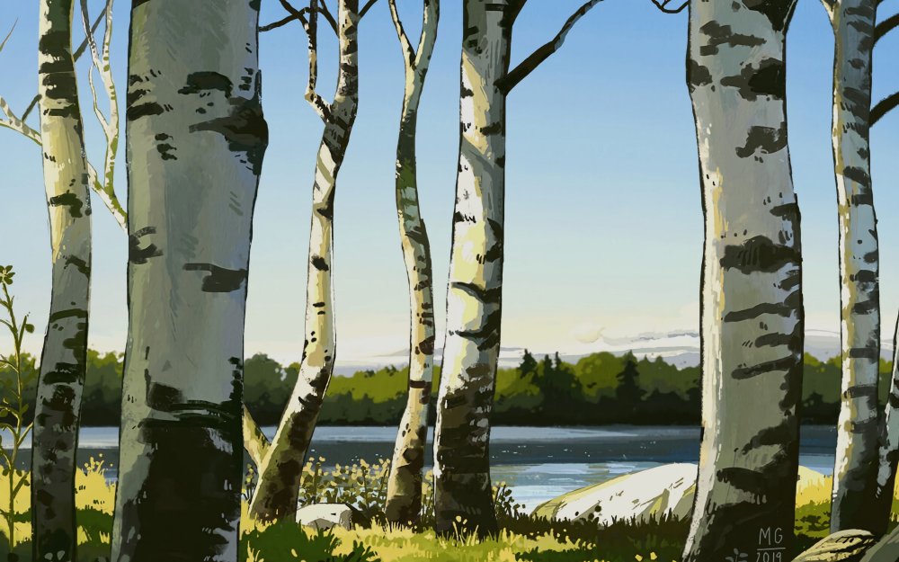 Пейзаж с березами