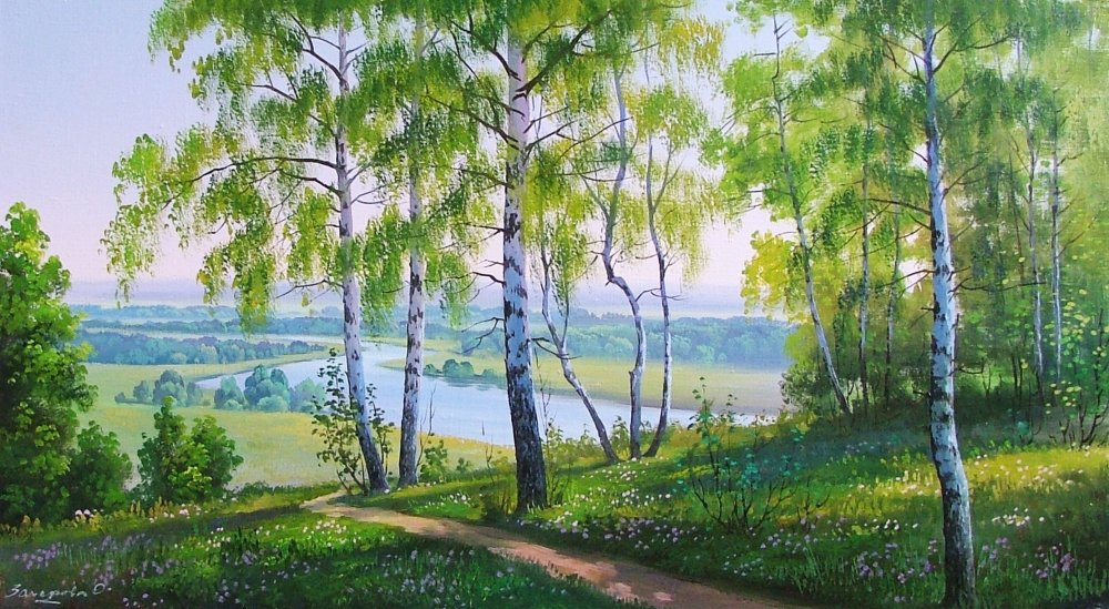 Пейзаж с березами