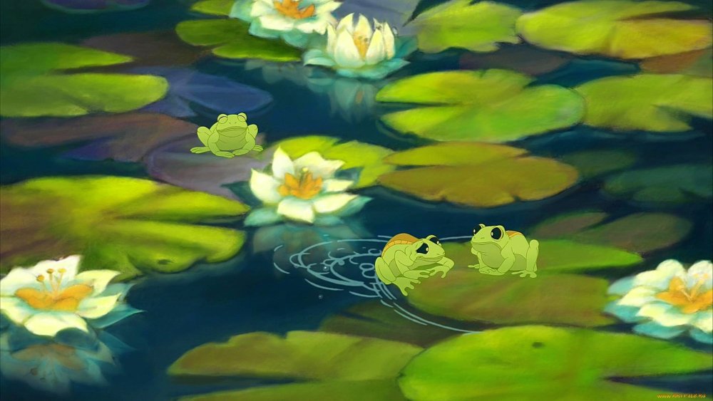 Болото с кувшинками и лягушками