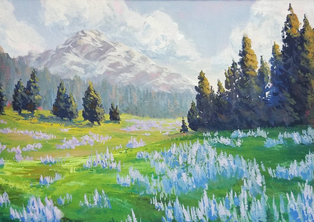 Пейзаж гуашью средний