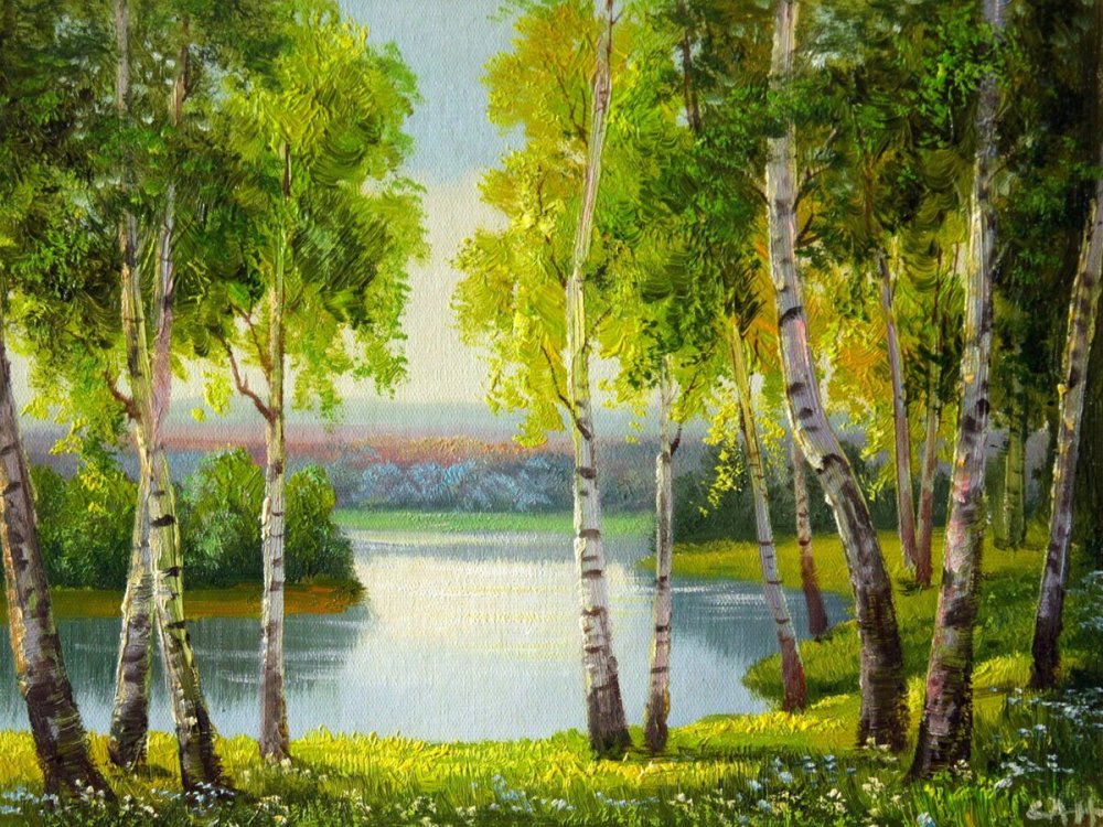 Пейзаж с березами