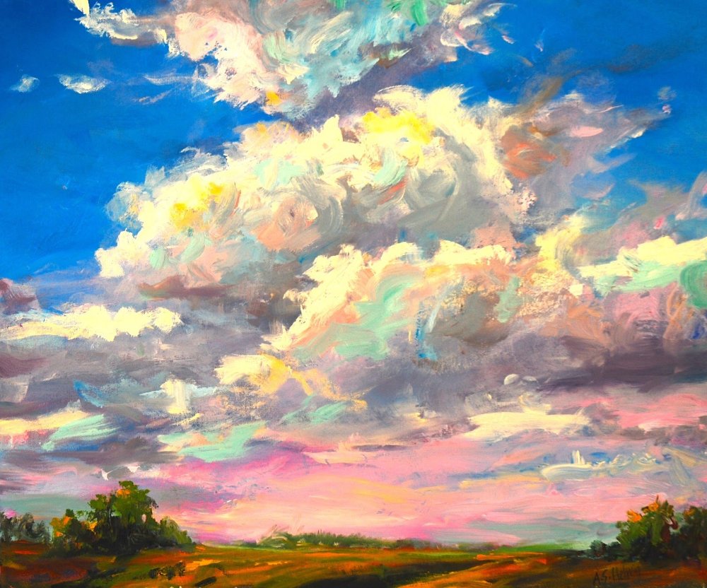 Пейзаж с русской хатой акварель