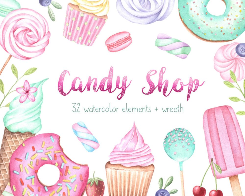 Акварельные логотипы сладости