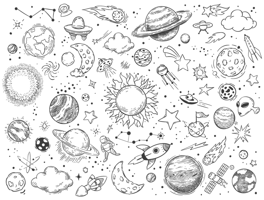 Черно белые векторные рисунки про космос