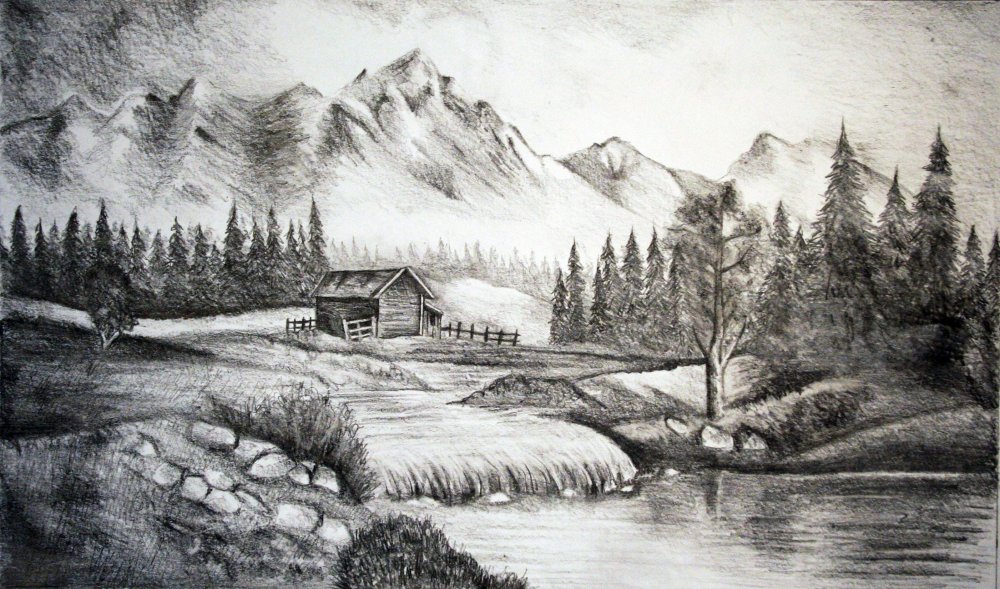 Озеро карандашом