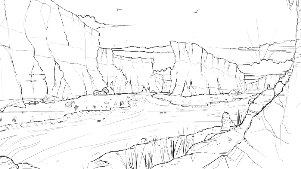 Пейзаж закат карандашом простым