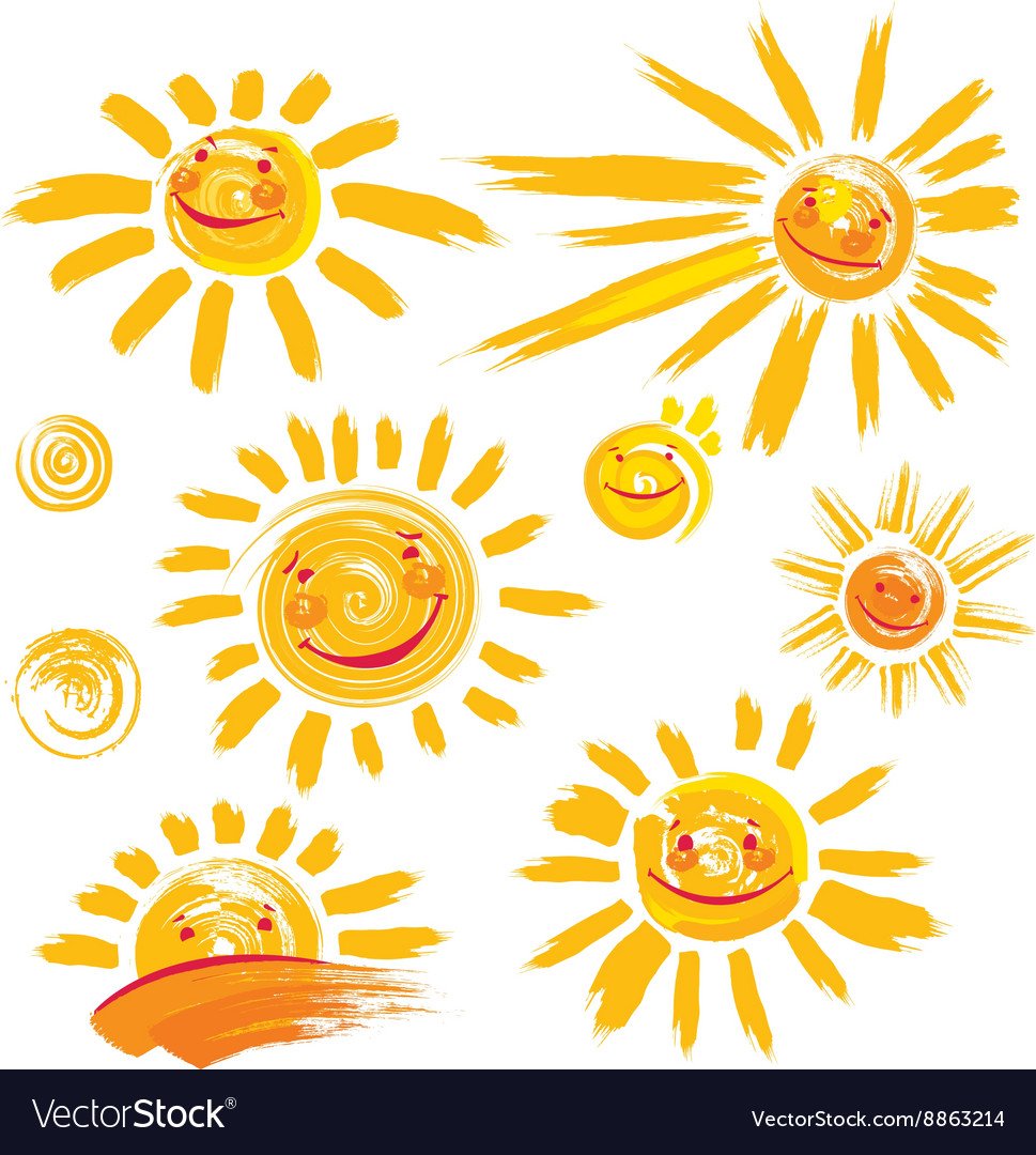 Рисование солнце с разными лучами