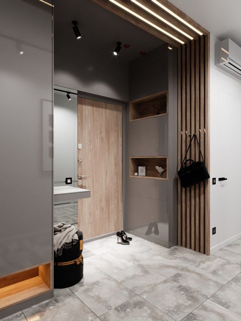 Современная прихожая с рейками