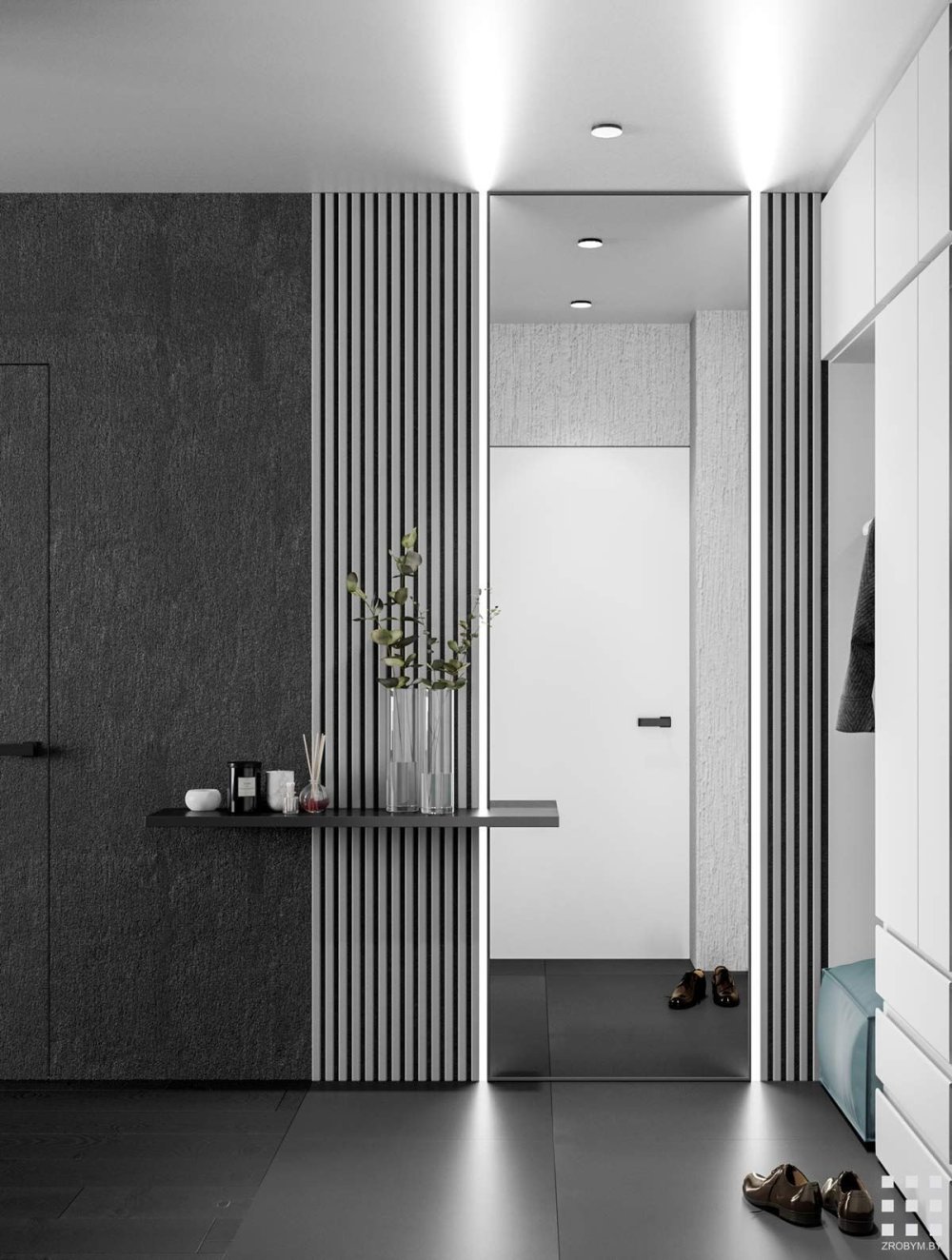 Современная прихожая с рейками