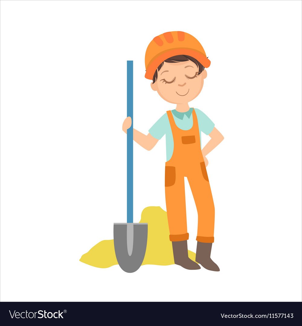 Мальчик с лопатой вектор