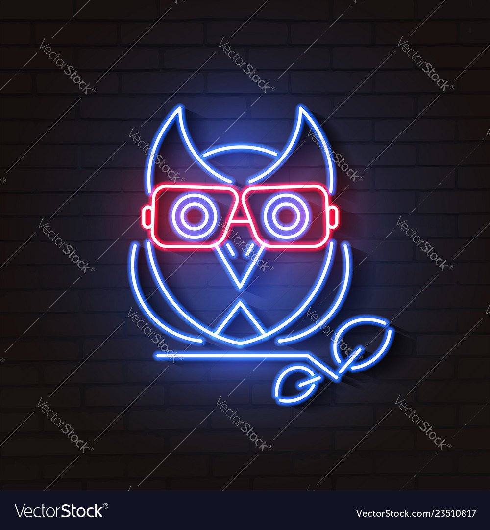 Вывеска с филином неоном