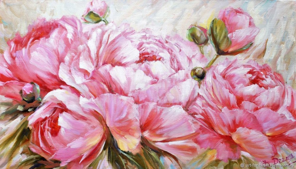 Пионы живопись горизонтальные