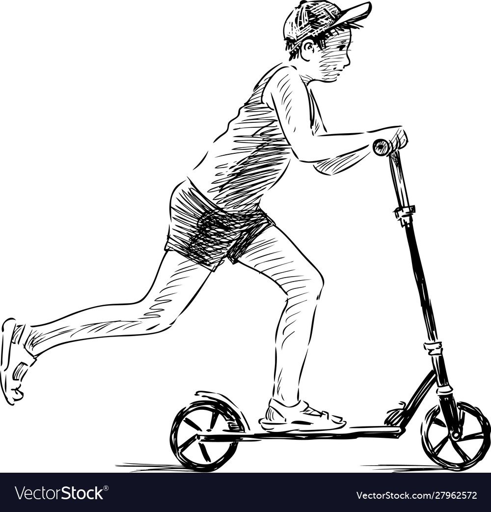 Мальчик на самокате арт