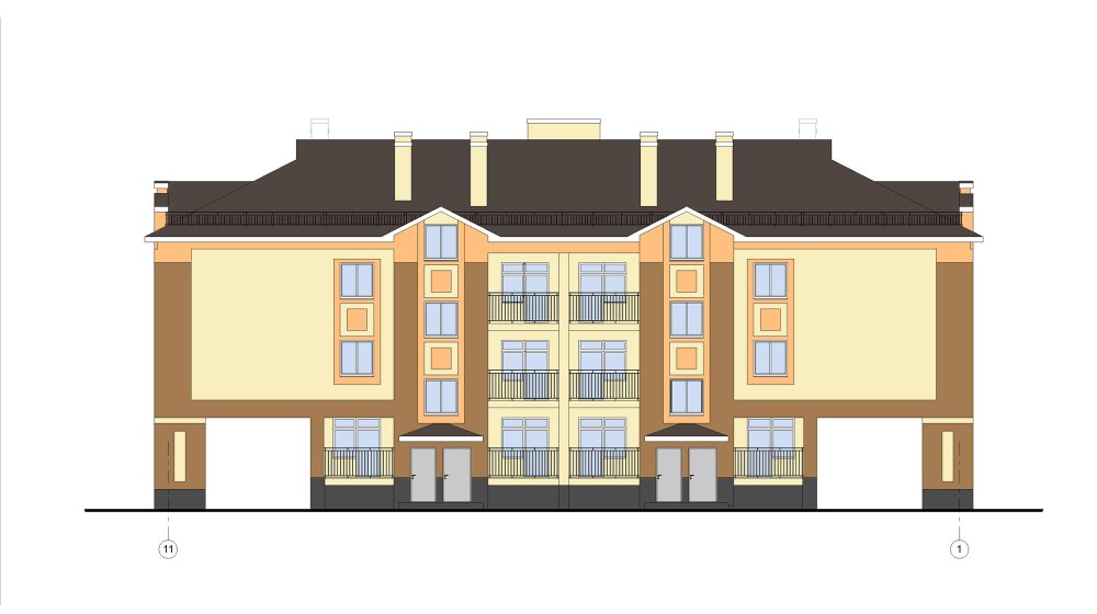 Оранжевый многоэтажный дом