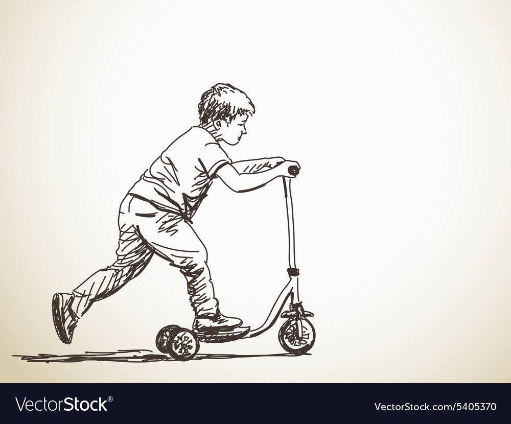 Нарисованный чел с самокатом