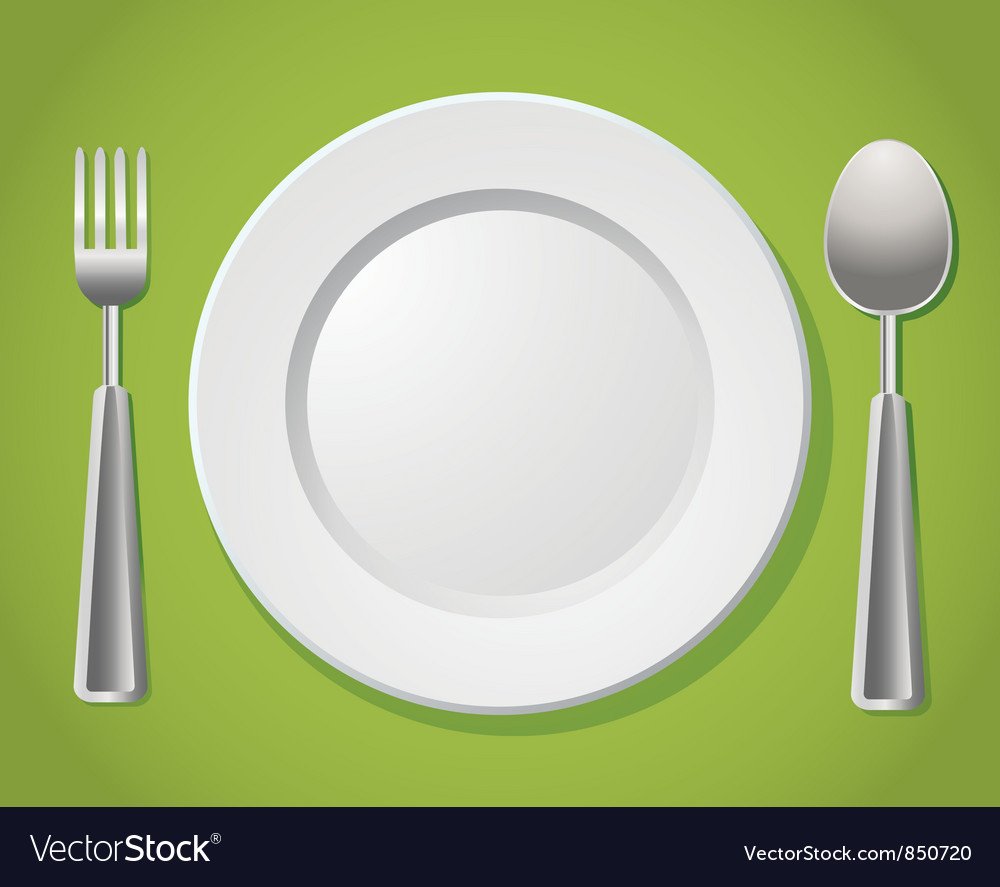 Нарисованная тарелка ложка и вилка