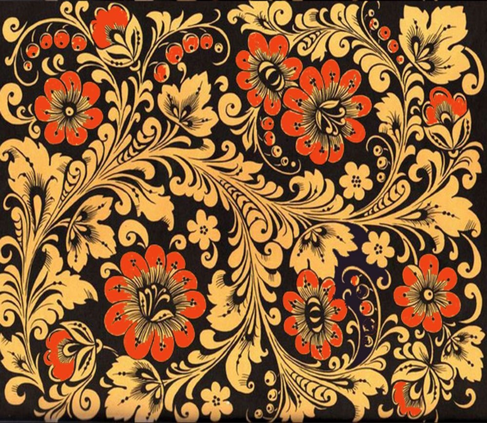 Золотая Хохлома на черном фоне