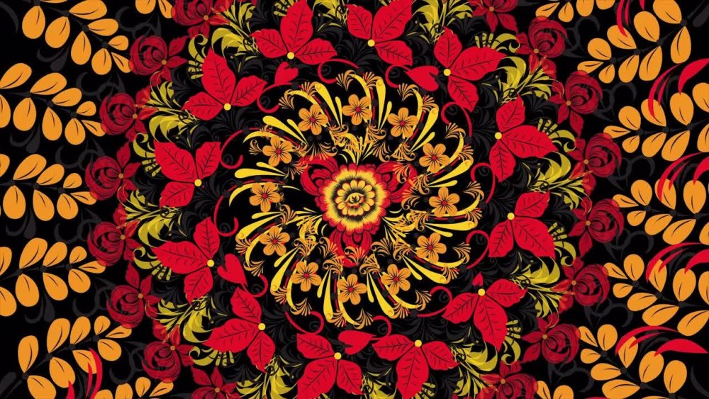 Хохломская роспись на черном фоне