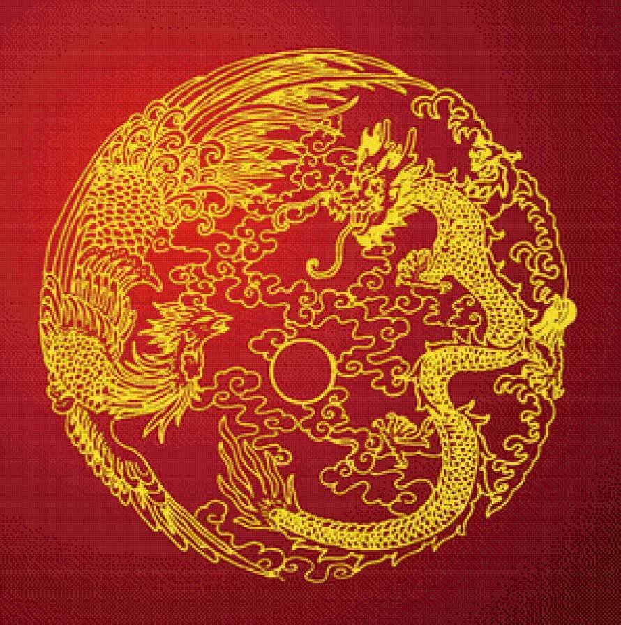 Дракон и Феникс китайский золотой