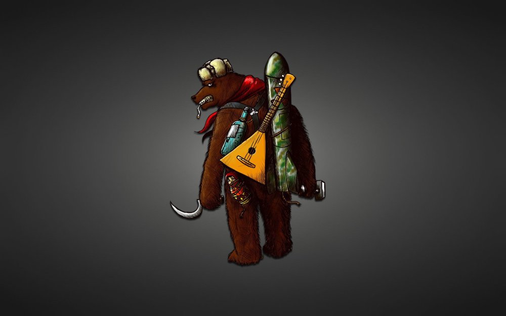 Медведь с балалайкой на белом фоне