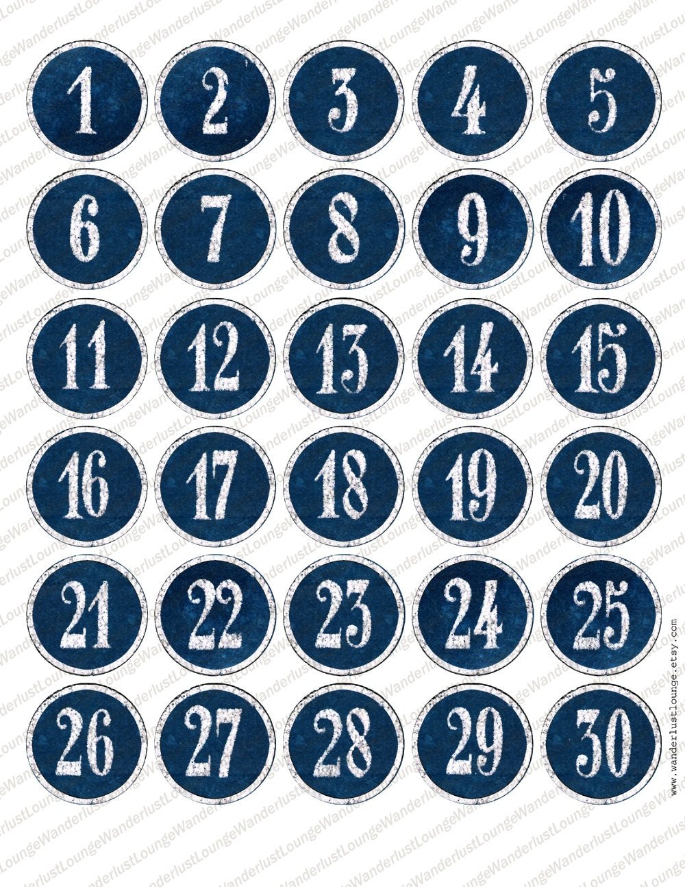 Цифры от 1 до 30 в кружочках