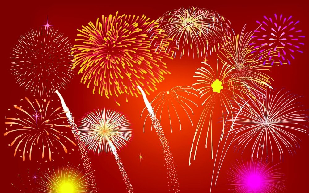 Разноцветный салют на тёмном фоне