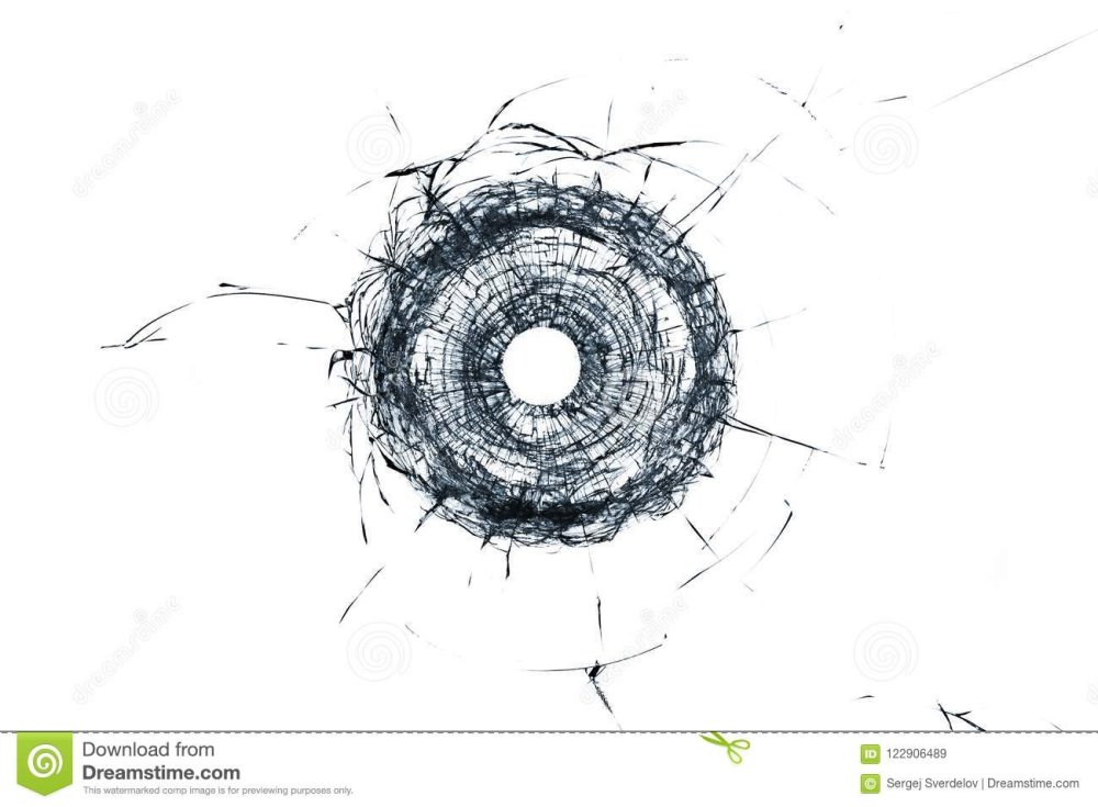 Дырка от выстрела в стекле без фона