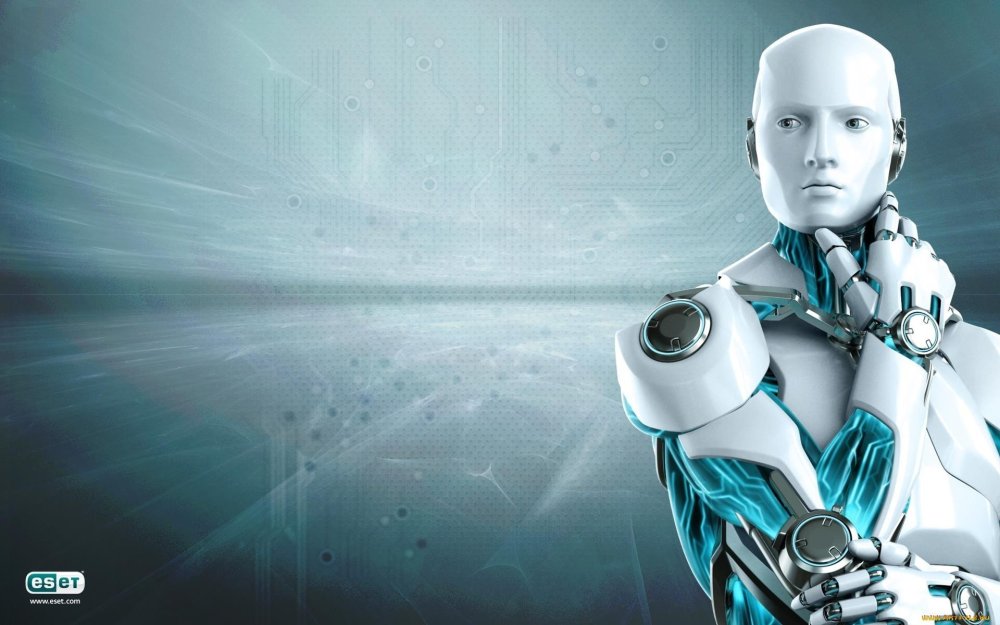 Робот на голубом фоне