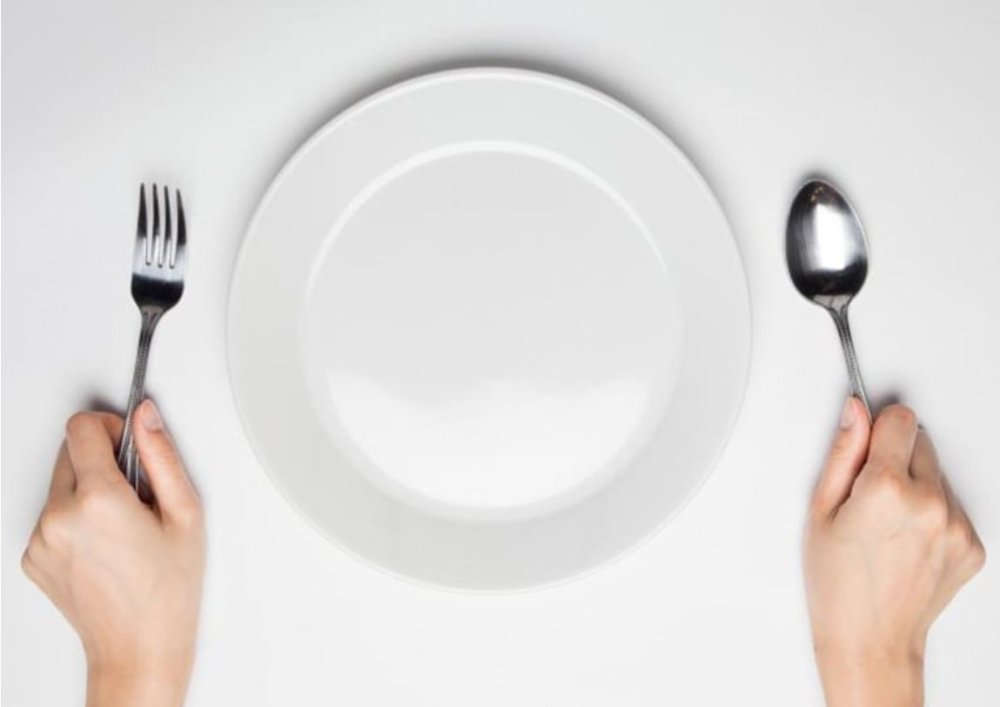 Вилка нож и тарелка сверху