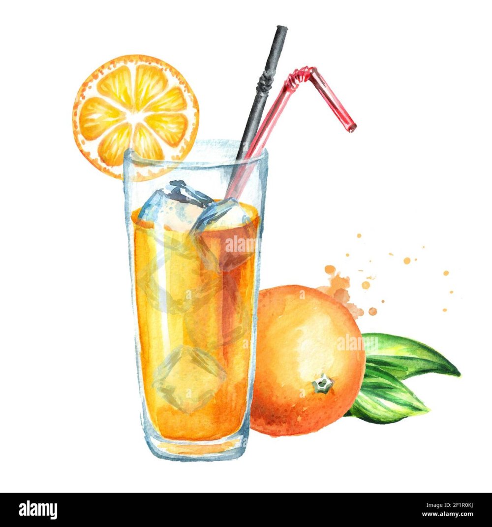 Лимонад с апельсином акварельными маркерами