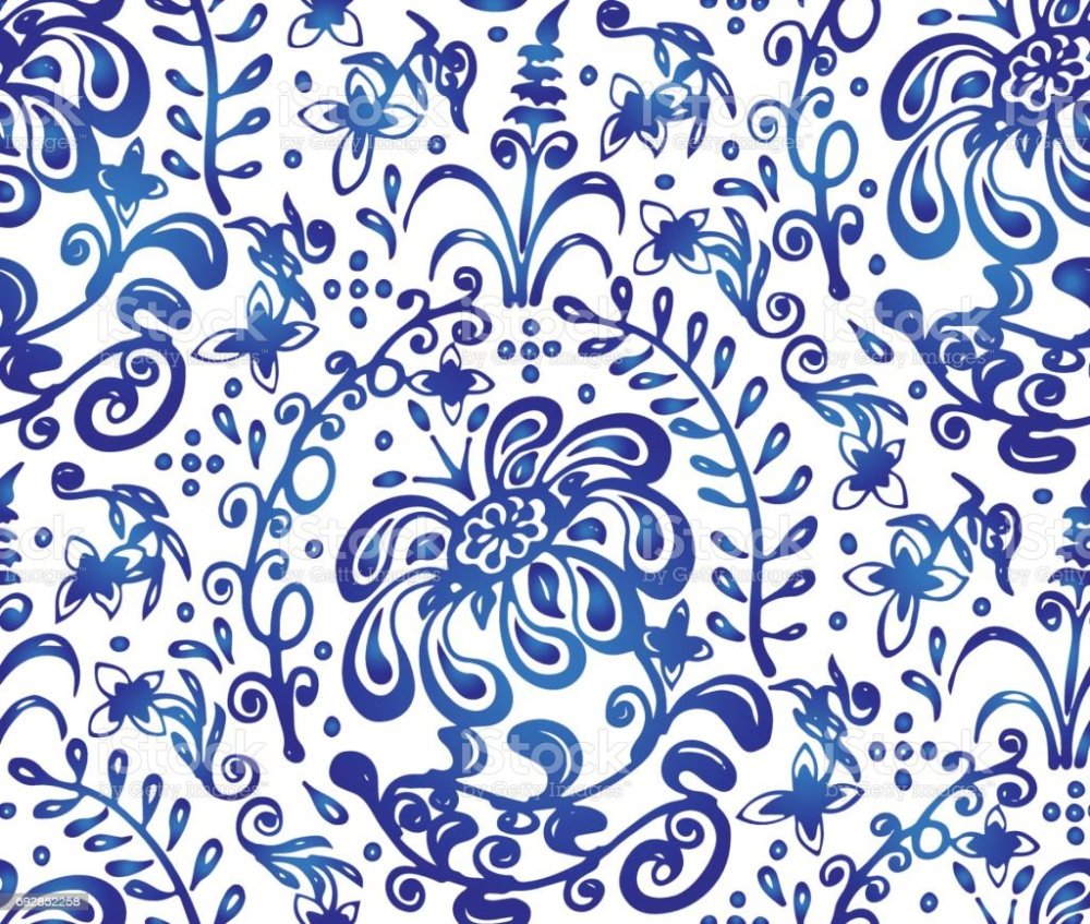 Traditional Russian vector seamless pattern in Gzhel Style.