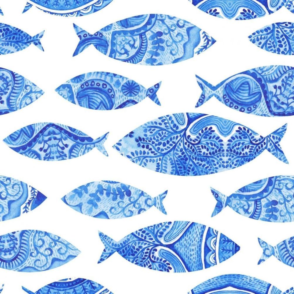 Ткани с орнаментом рыбы