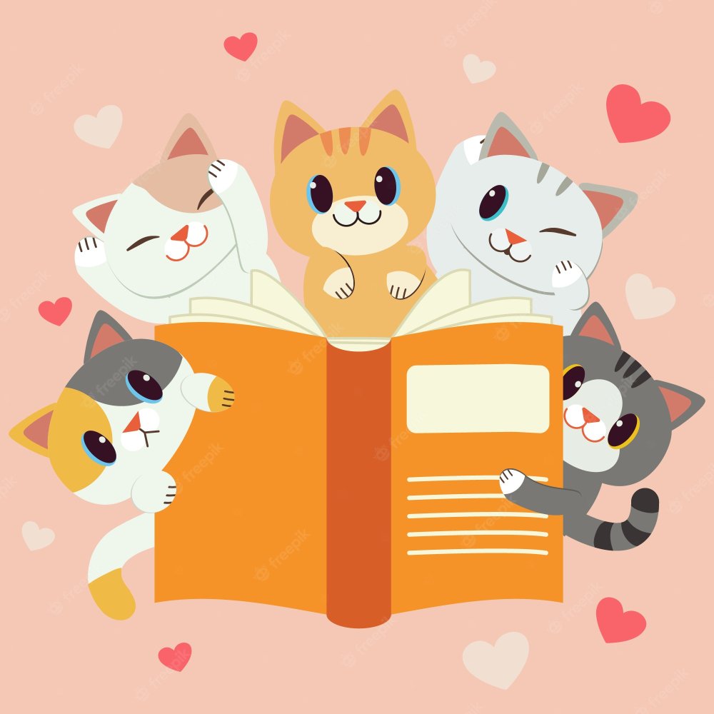 Котик с книгой мультяшный