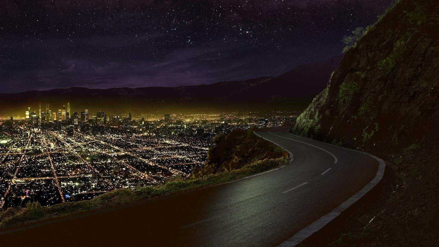 Night posting. Фон города Лос Анджелес. Дорога ночью. Вид на ночной город с холма. Дорога город ночь.