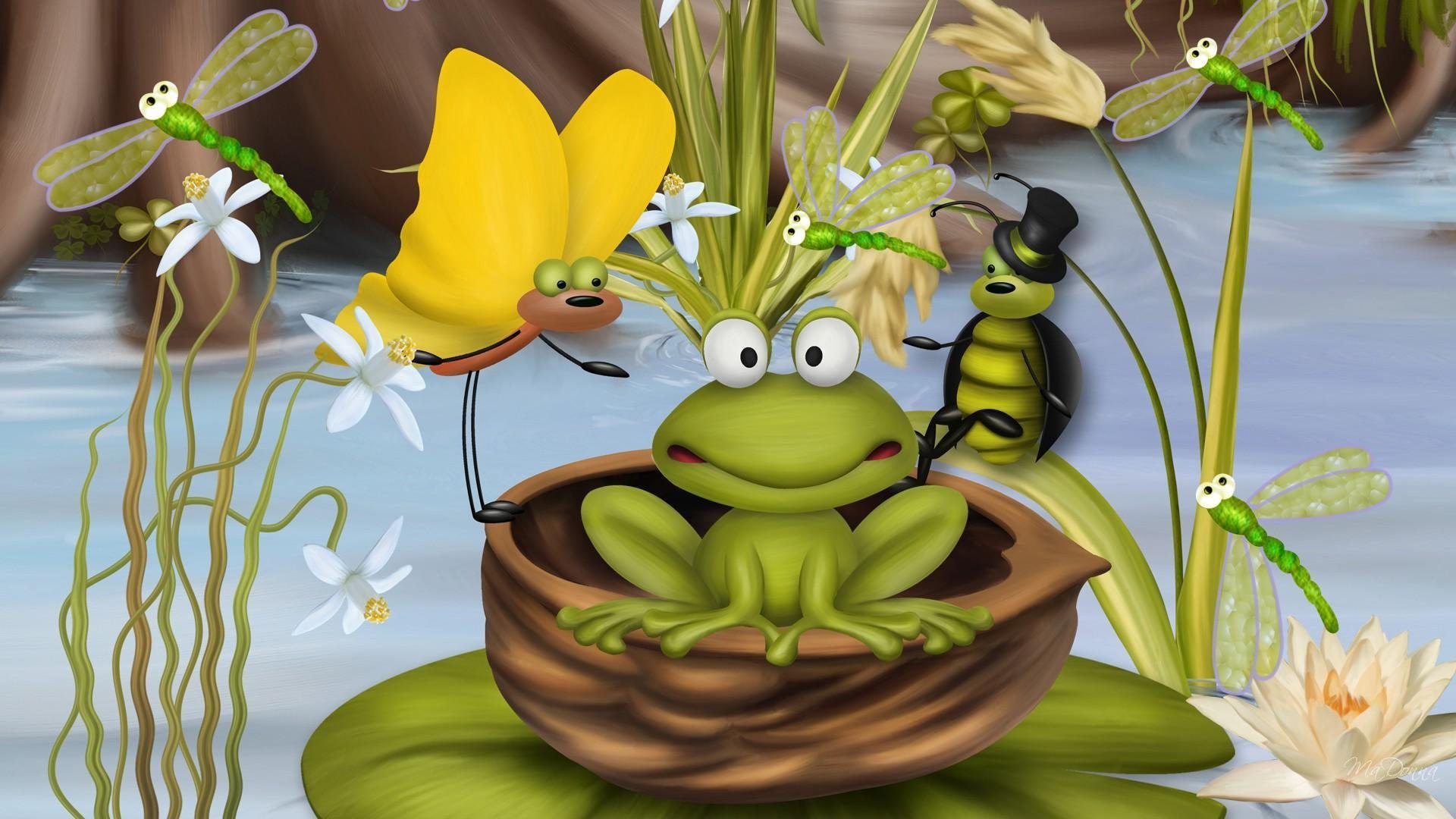 Растение кузнечик лягушка еж. Лягушонок на кувшинке. Лягушка картинка. Лягушка в пруду. Веселая лягушка.