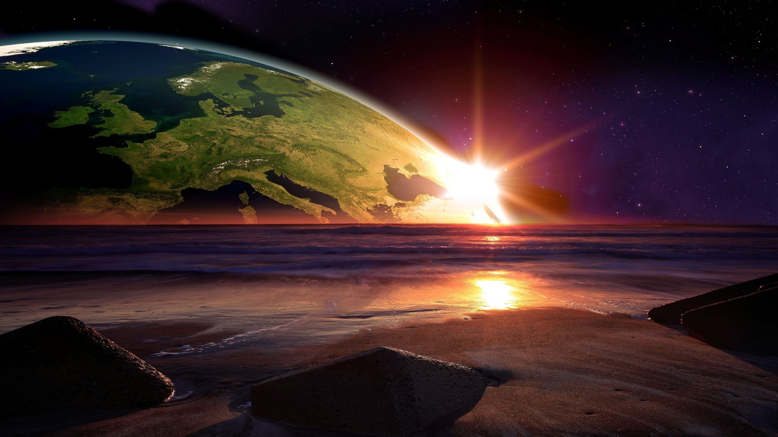 Планета земля крым. Космический пейзаж. Фантастические космические пейзажи. Планета рассвет. Восход солнца в космосе.