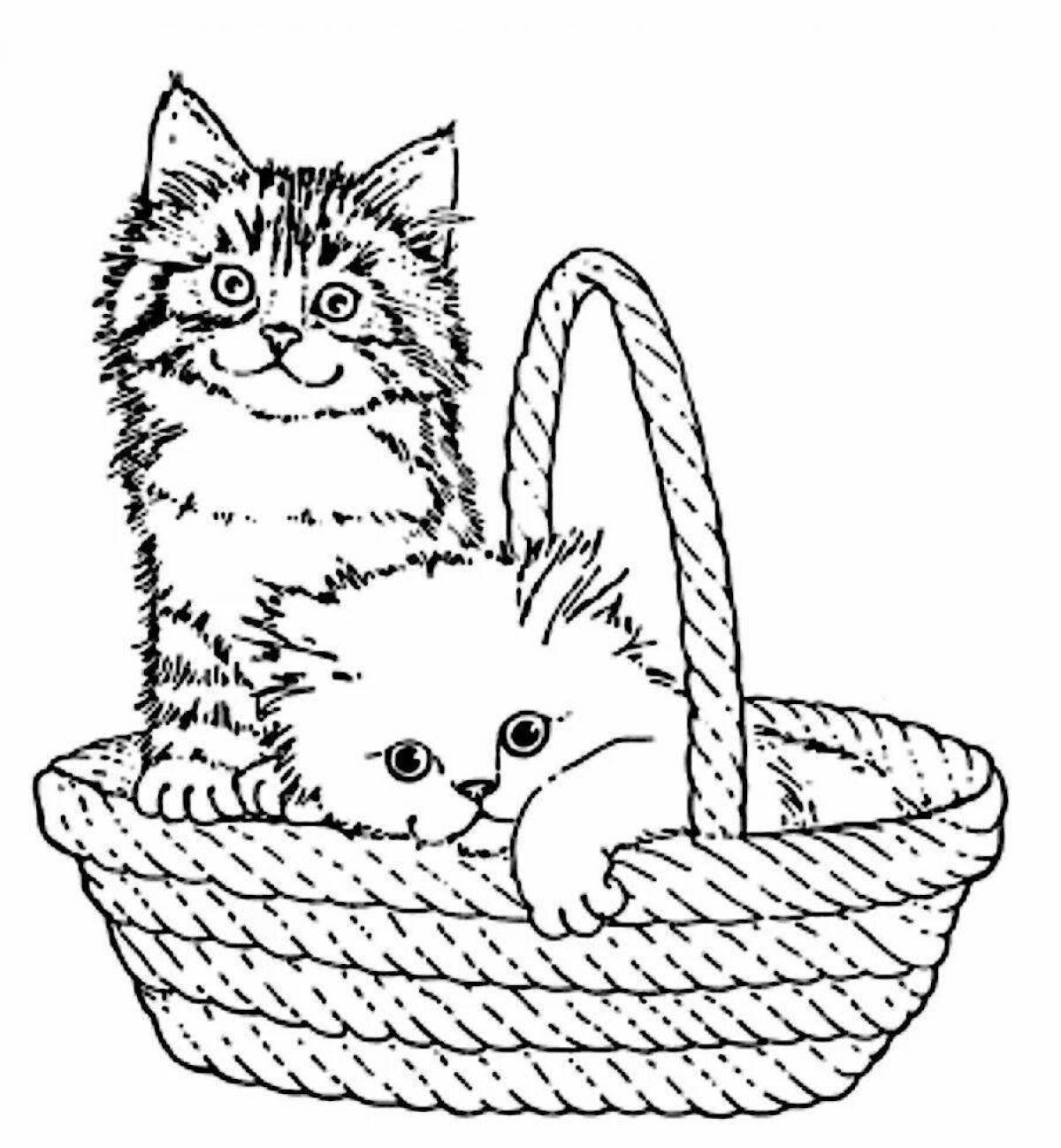 Черно белые картинки котят. Раскраска котята в корзинке. Котята в корзинке раскраска для детей. Котенок. Раскраска. Котенок раскраска для малышей.