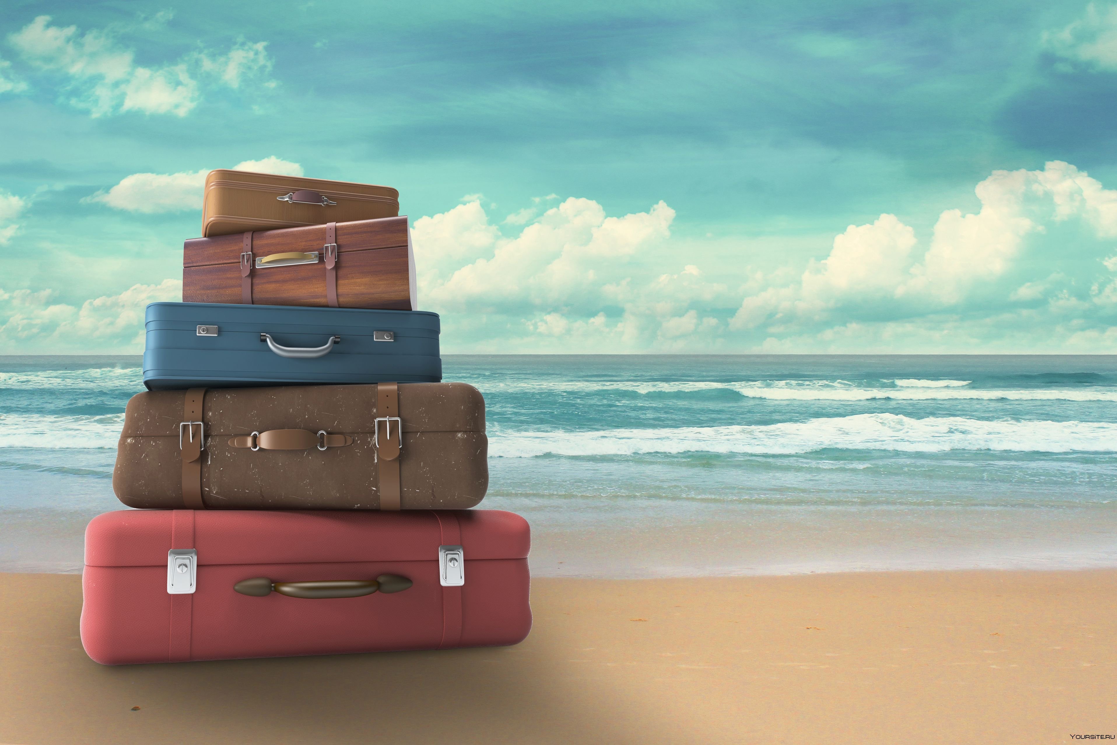 Куда в отпуск в 2024 году. Отпуск чемодан. Чемодан для путешествий. Чемодан на пляже. Стильный чемодан.