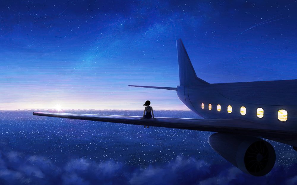 Самолет на фоне Луны фото