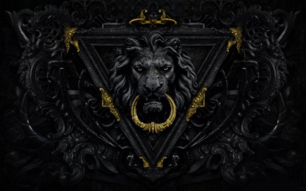 Лев с короной на черном фоне