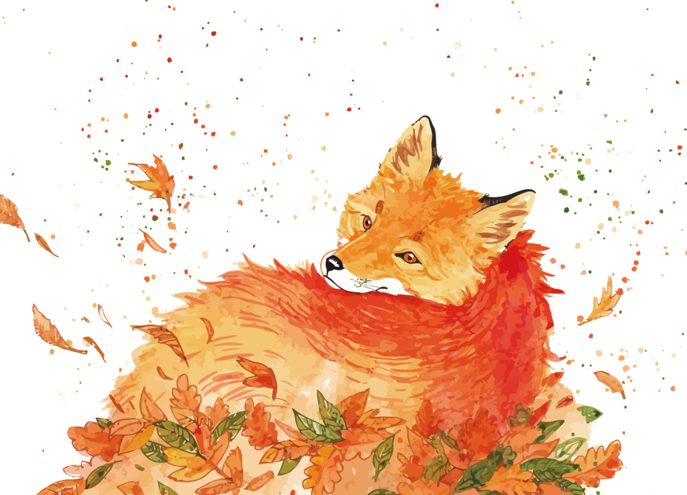 Лисичка с осенними листочками