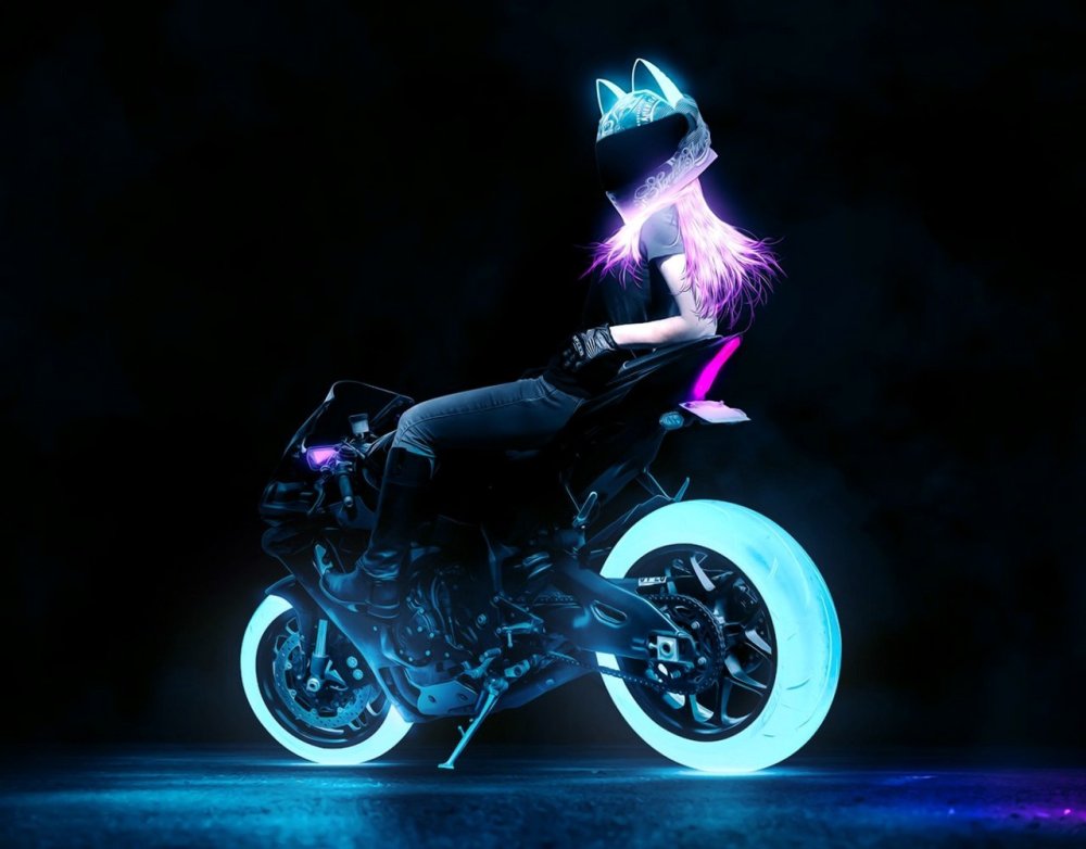 Неоновый мотоцикл арт