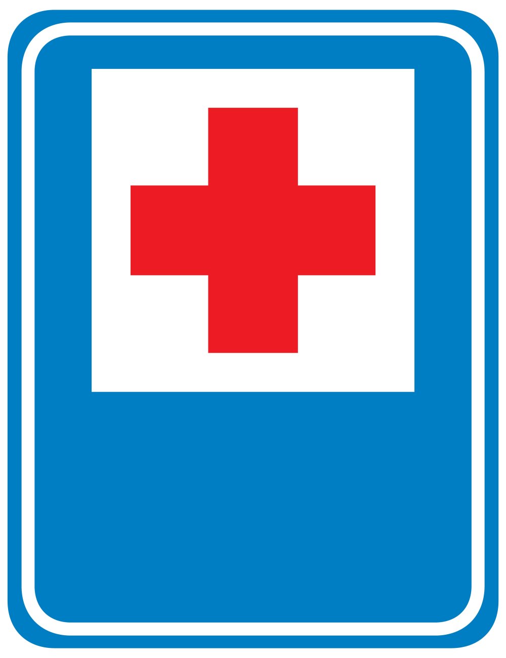 Красный крест на синем фоне дорожный знак