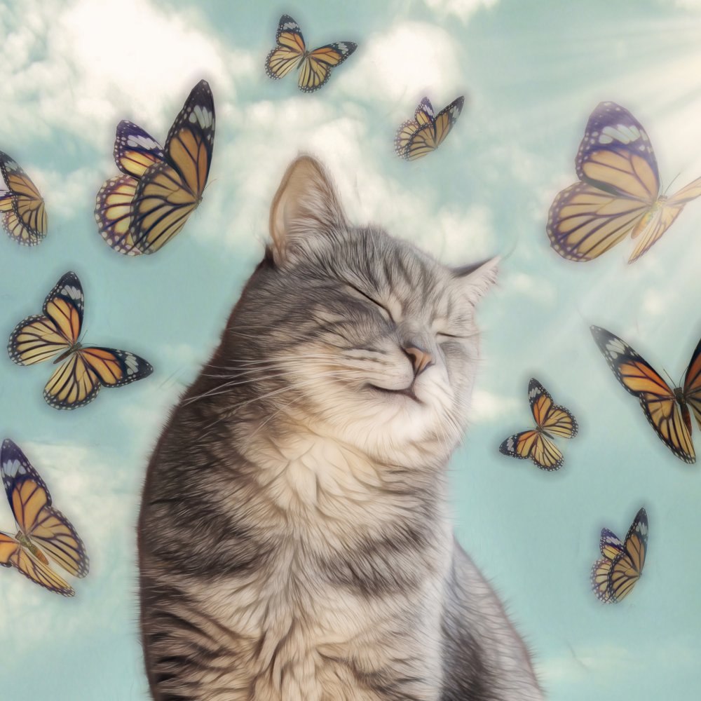 Котик с бабочкой