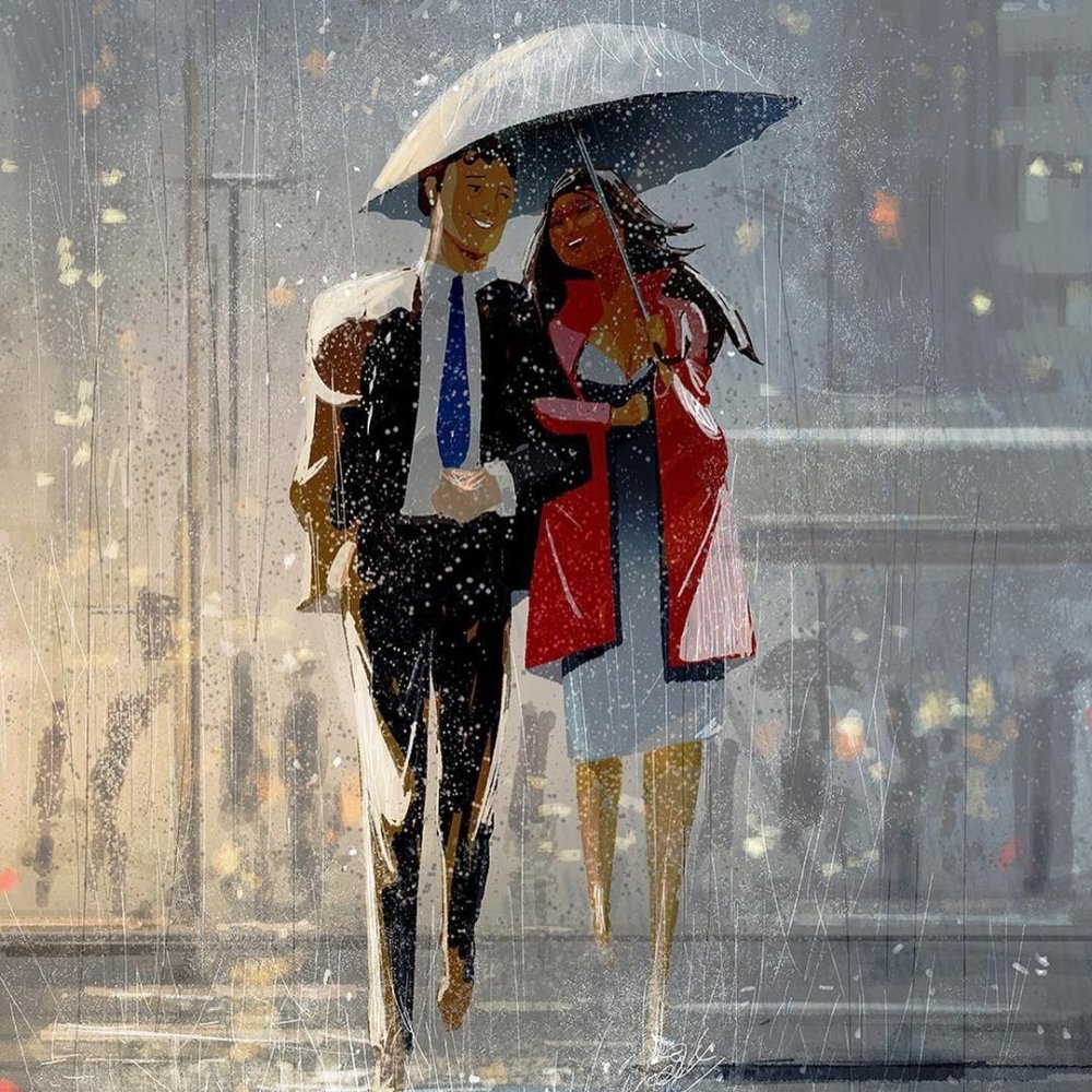 Парочка под зонтом на прозрачном фоне