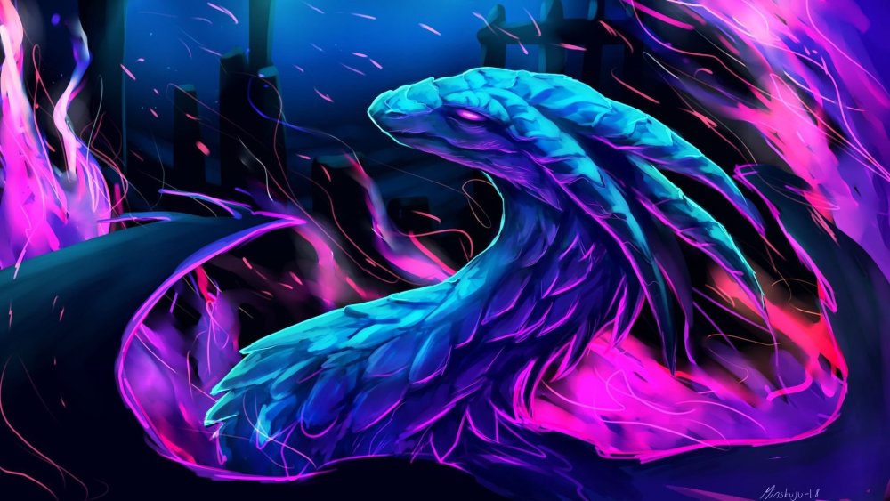 Неоновый дракон арт