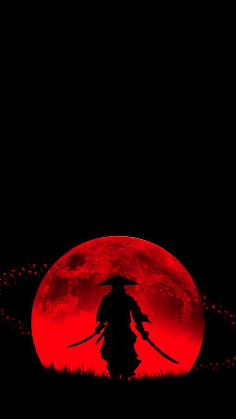 Самурай на фоне красного солнца