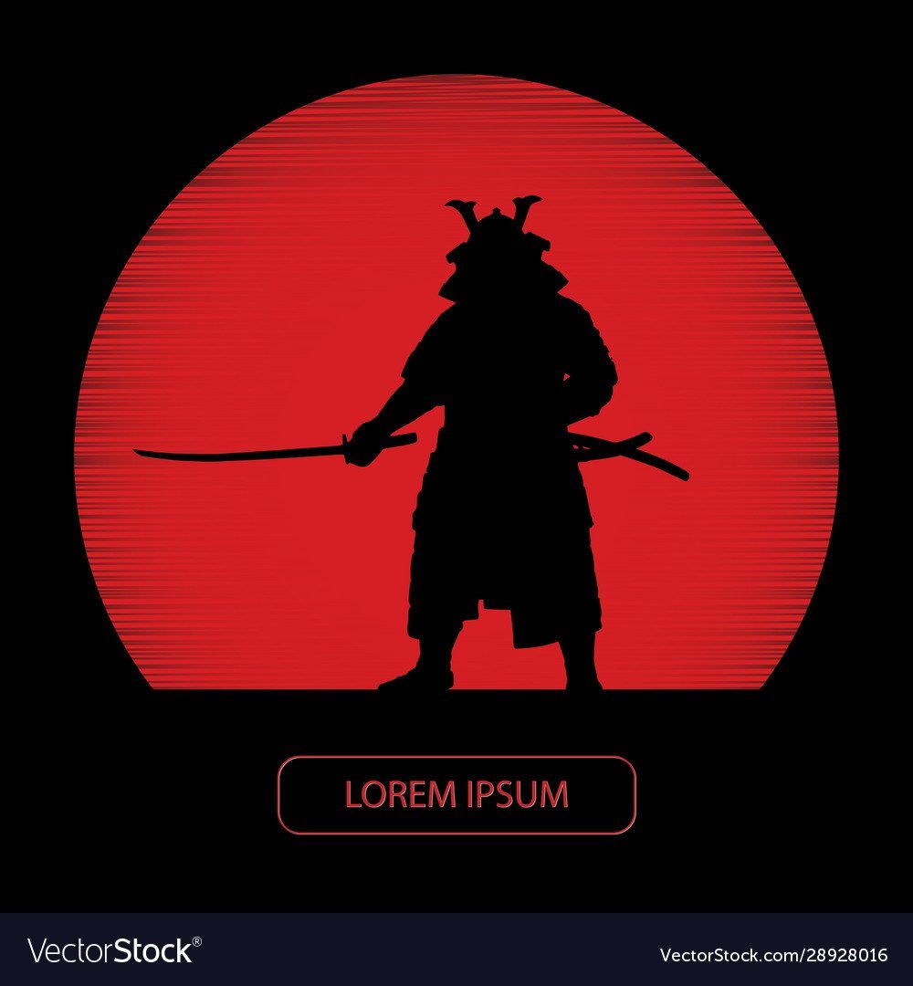 Самурай на фоне красной Луны