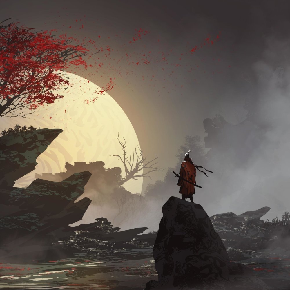 Самурай на фоне Луны